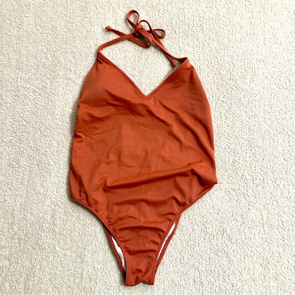 PINK Victoria's Secret Rust Halter V-Neck One-Piece Swimsuit